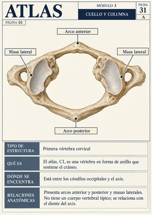 Ficha 31 A: Atlas, primera vértebra cervical